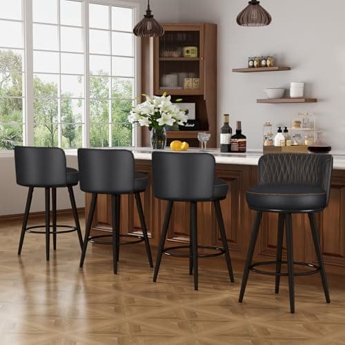 Beige Tufted Counter Height Bar Stools Set of 2, Modern Metal Legs