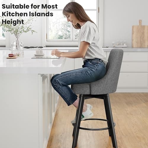 Dark Gray Fabric Upholstered Bar Stools with Back, 24" Counter Height, Set of 4