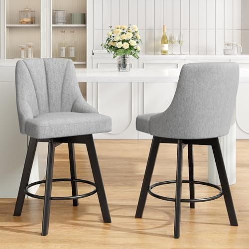 Light Gray Fabric Back Bar Stools, 24" Counter Height Set of 2