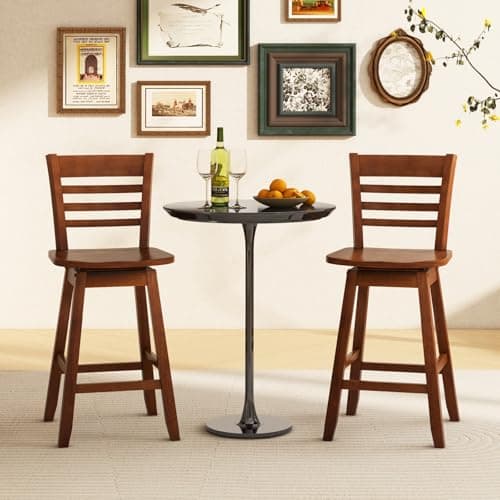 COSTWAY Walnut Counter Height Bar Stool Set with Footrest & Hollow Back (Set of 4)