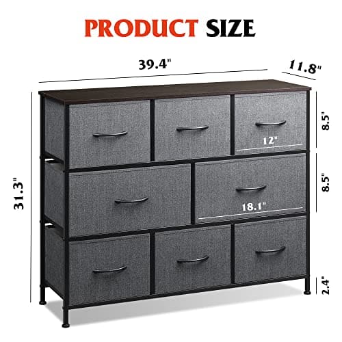 WLIVE Dark Grey 8 Drawer Dresser with Large Storage Unit