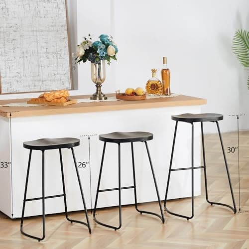 Rustic Black Bar Stool Set, 26" Counter Height (2 PCS)
