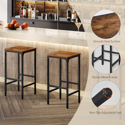 Industrial Rustic Brown Bar Stool Set, 27.6" Tall, with Footrest BAHR13801