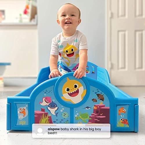 Delta Children Blue Baby Shark Plastic Sleep and Play Toddler Bed with Guardrails