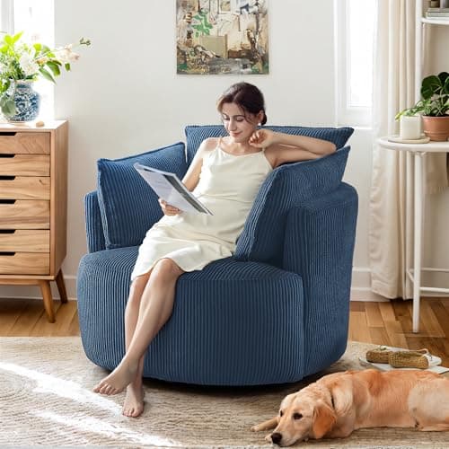 Blue Swivel Accent Chair with Detachable Cushions for Living Room