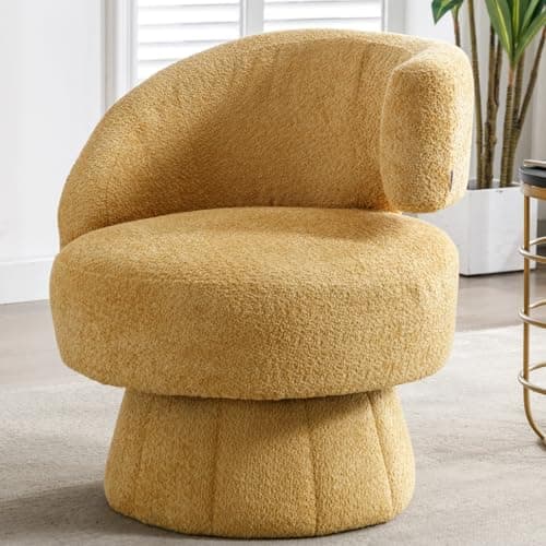 i-POOK Accent Chair: Swivel Barrel Armchair with Wide Upholstery & Fluffy Fabric, 300 Lbs Capacity, Yellow