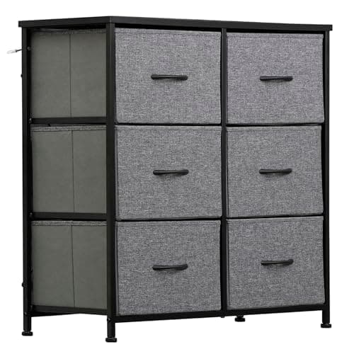 ZENY Dark Grey Fabric Dresser with 6 Drawers for Bedroom Closet Storage