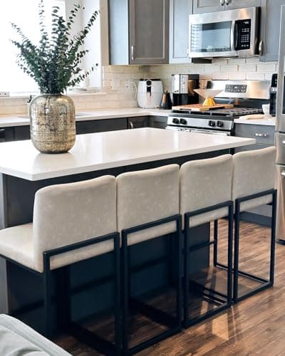 PHI VILLA Set of 4 Leather Bar Stools with Back