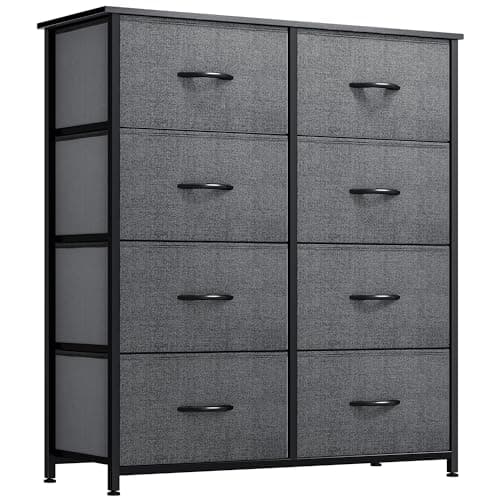 Charcoal Grey Fabric Dresser with 8 Drawers & Sturdy Steel Frame