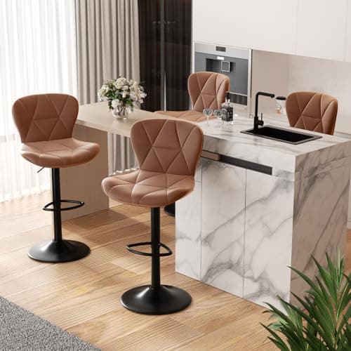 Set of 4 Modern Faux Leather Swivel Bar Stools for Kitchen Island