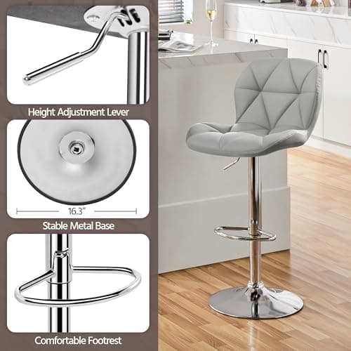 Yaheetech Height Adjustable PU Leather Bar Stools Set of 4 Light Grey