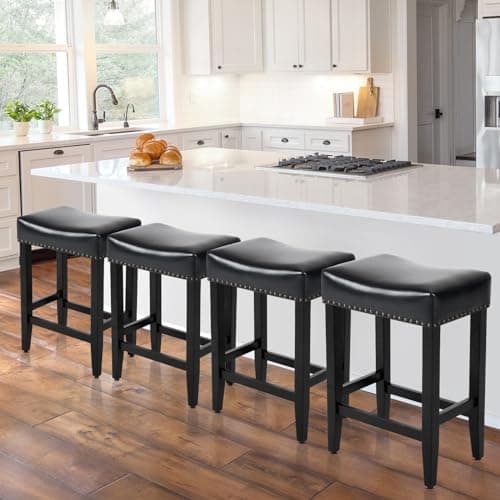 Furniliving Black Saddle Stool Set of 4, 25.7" Counter Height