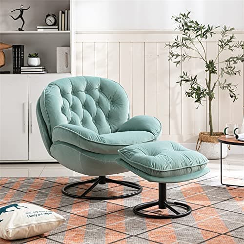 Velvet Swivel Accent Chair with Ottoman Set
