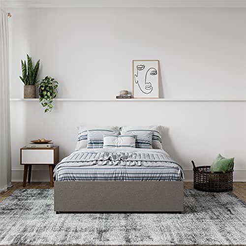 DHP Maven Queen Gray Linen Upholstered Platform Bed with Storage