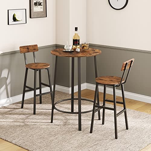 Rustic Brown Bar Stools, Set of 2 with Footrest, 24.4 Inches