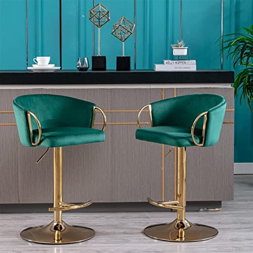 Modern Velvet Swivel Bar Stools Set of 2 with Curved Back and Chrome Footrest, Grey
