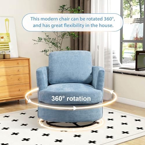 31.9" Swivel Chenille Chair, Light Blue, Modern Living Room
