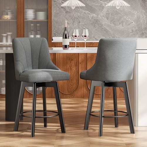 Fabric Swivel Bar Stools with Backs, 24 Counter Height Set of 2, Gray