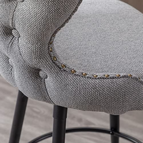 Fabric Upholstered Swivel Bar Stools Set of 2, 25 Inch Height with Tufted Back, Nailhead Trim, Metal Legs for Kitchen Island Pub, Gray