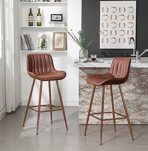 Sidanli Gold Legs Bar Stools Set of 2, Velvet 24inch Kitchen Island Barstools
