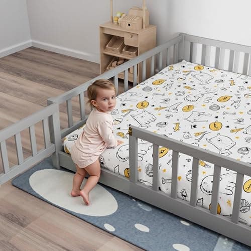 Queen Size Solid Wood Platform Bed Frame, Fence-Shaped Guardrails, Gray