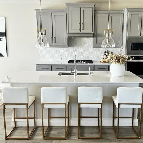 PHI VILLA White and Gold Counter Height Bar Stool Set with Back