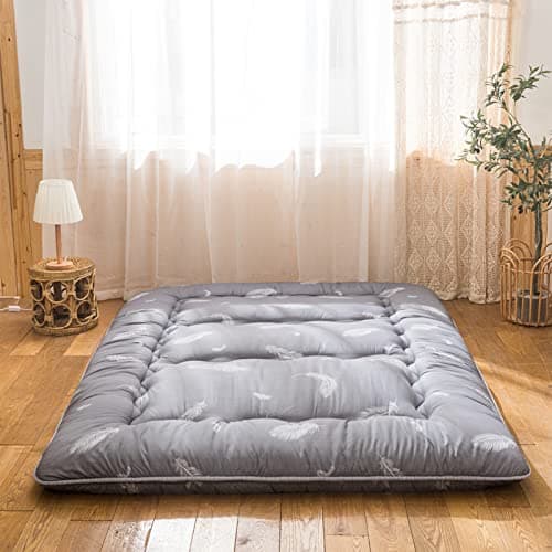YOSHOOT Grey Feather Futon Mattress, Queen Size, Portable Camping Bed