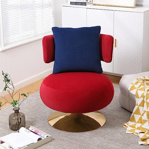 Fabric Swivel Accent Chair with Gold Metal Base, Navy Color