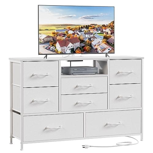Furnulem Black Oak TV Stand with Power Outlet for 55" TVs