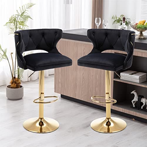 Adjustable Velvet Swivel Bar Stools Set of 2, Beige