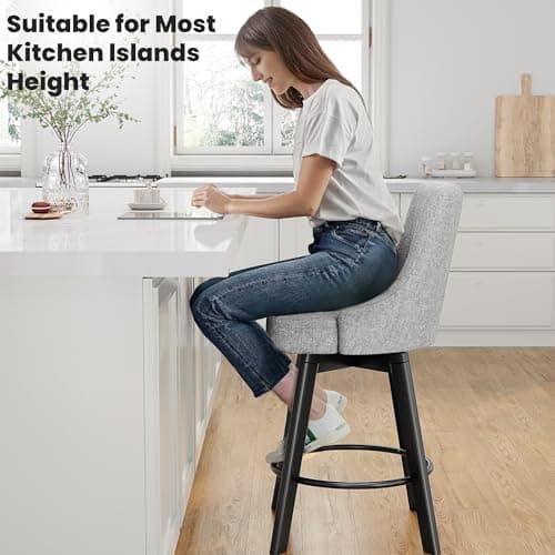 Light Gray Fabric Back Bar Stools, 24" Counter Height Set of 2
