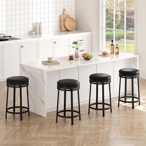 IDEALHOUSE Modern Black Backless Swivel Bar Stools Set of 4 with Footrest