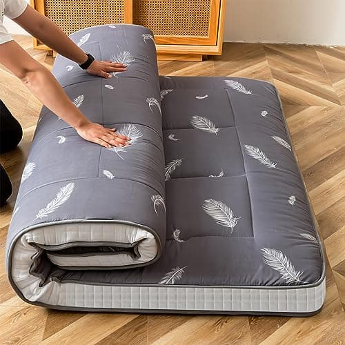 YOSHOOT Queen Size Foldable Japanese Futon Mattress, Grey Feather