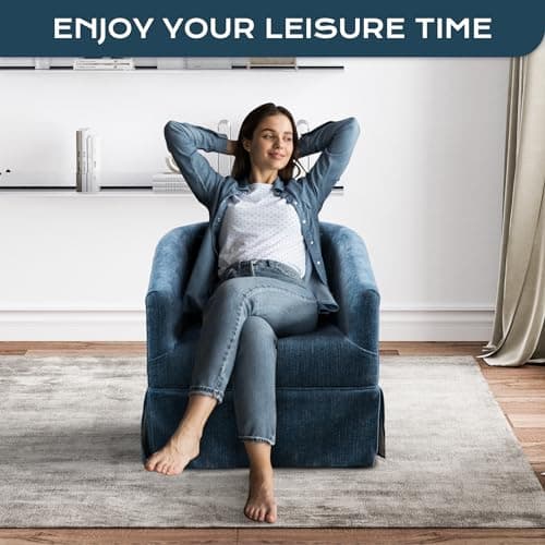 Blue Swivel Accent Chair with Skirt, Upholstered Swivel Barrel Chair - 360°Comfy Chenille Small Single Sofa Club Armchair