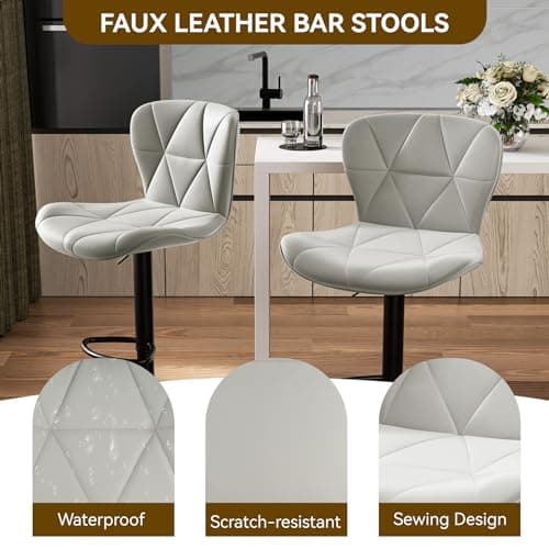 Adjustable Swivel Bar Stool Set of 4 in Light Grey Faux Leather