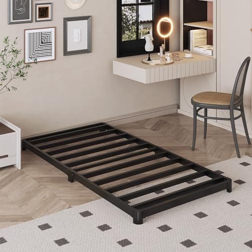 Heavy Duty Black 3 Inch Low Twin Bed Frame with Rounded Corners