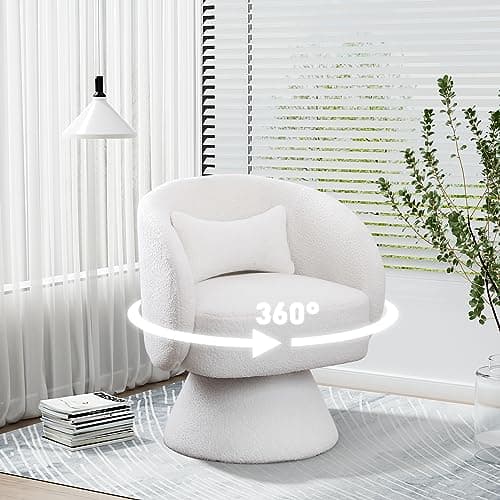 White Teddy Bear Boucle Sherpa Swivel Armchair, 360 Degree Spin for Living Room & Bedroom