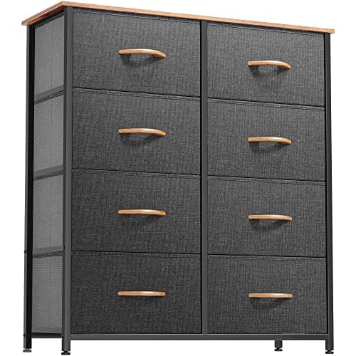 Charcoal Grey Fabric Dresser with 8 Drawers & Sturdy Steel Frame