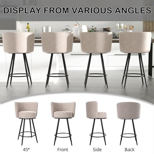 Beige Tufted Counter Height Bar Stools Set of 2, Modern Metal Legs
