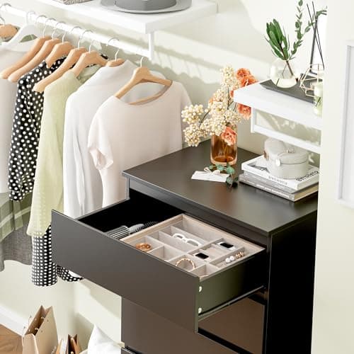 FOTOSOK Tall Black 6-Drawer Dresser with Metal Sliding Rail