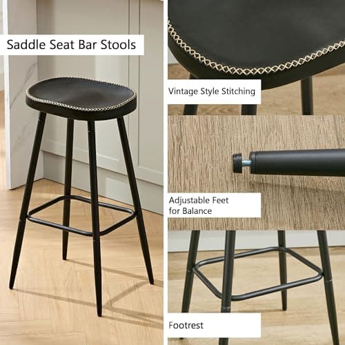 Modern Black Faux Leather Bar Stools, 28" Height for Kitchen Island (2 PCS)