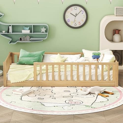 Twin Size Montessori Floor Bed for Kids in Natural Wood
