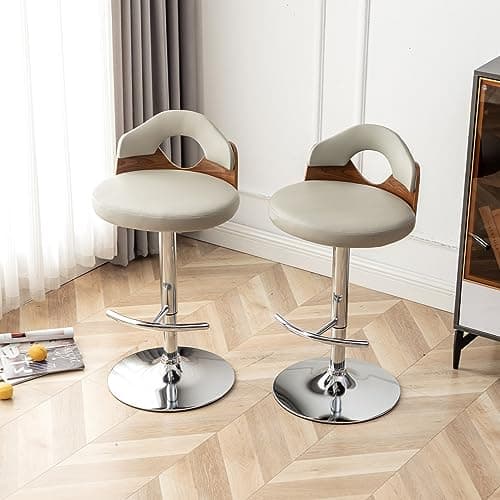 Mid Century Grey Faux Leather Swivel Bar Stool Set (Counter Height)