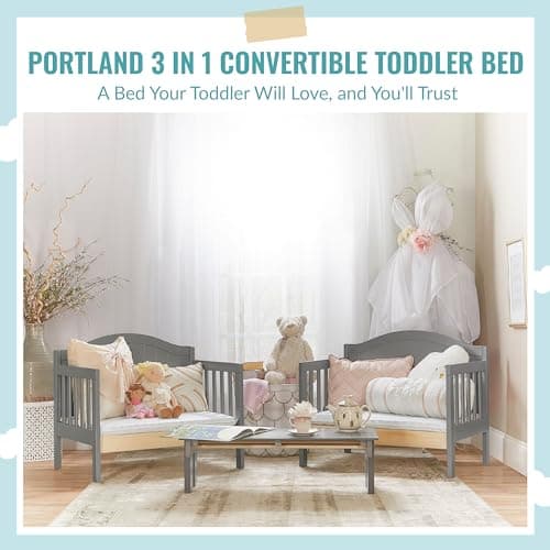 Dream On Me Portland 3-in-1 Convertible Toddler Bed, Steel Grey