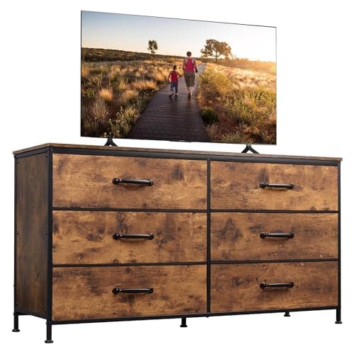 Rustic Brown Wood Grain Dresser with 6 Drawers and TV Stand for 50 TV