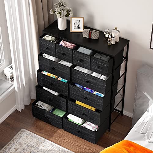 EnHomee Black Dresser for Bedroom with 12 Drawers, 40.7 W x 43.8 H, Fabric Storage