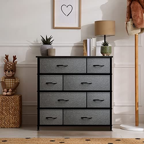 Sorbus Dark Grey Dresser with 8 Drawers for Bedroom Storage