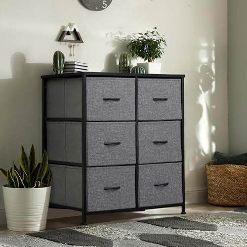 ZENY Dark Grey Fabric Dresser with 6 Drawers for Bedroom Closet Storage