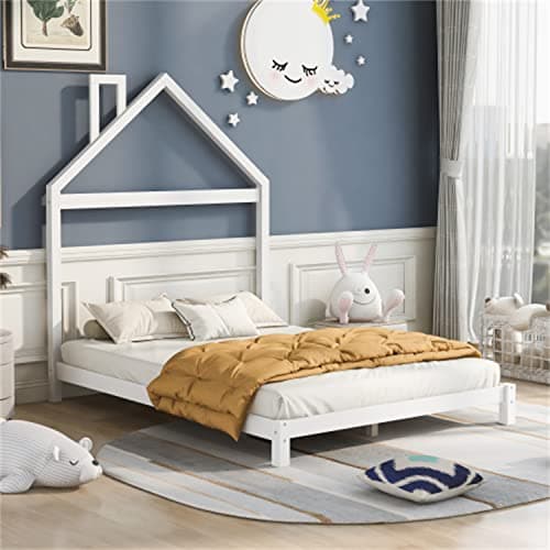 i-POOK Montessori Full Size Solid Wood Platform Bed, White