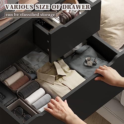 EnHomee 6-Drawer Black Dresser for Bedroom with Organizer
